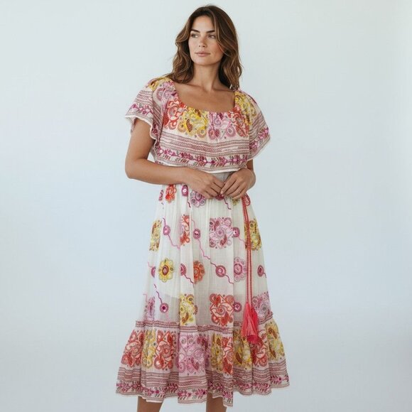 Juliet Dunn London White Multicolor Embellished Midi Dress - One Size - Picture 1 of 9